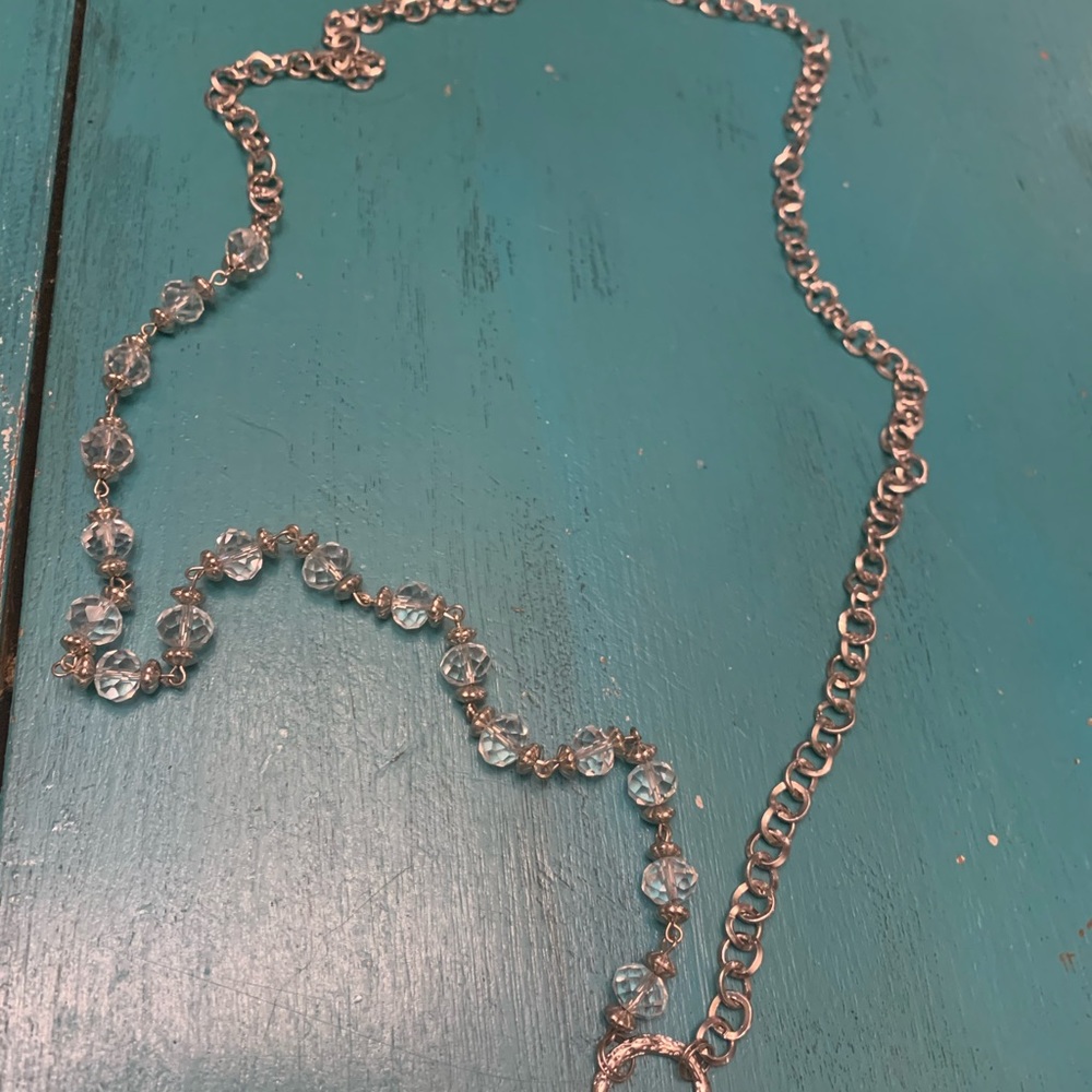 38 inch silver and Crystal beaded necklace.